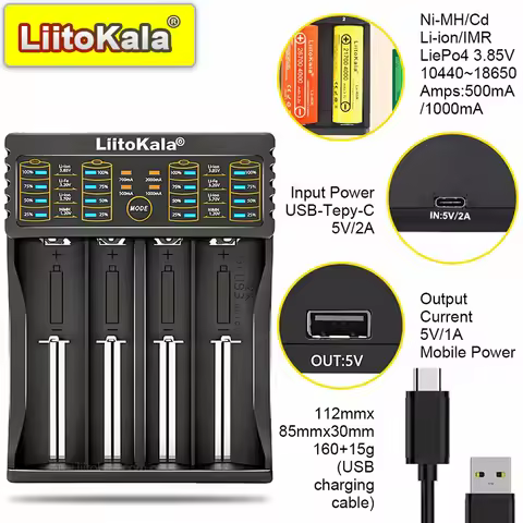 LiitoKala Lii-402 3.7V 3.85V Li ion 1.2V Ni MH 3.2V LiFePO4 rechargeable 0.5A 1.0A 2.0A Smart Charge