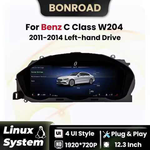 BONROAD 12.3'' Car Digital Dashboard For Mercedes Benz C Class W204 NTG4.5 2011-2014 Speedometer Coc