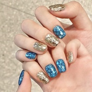 Bright Wholesale Wearable Nails 10 Dazzling Blue Gold Phototherapy Handmade Nails Gorgeous SP-89 Fin