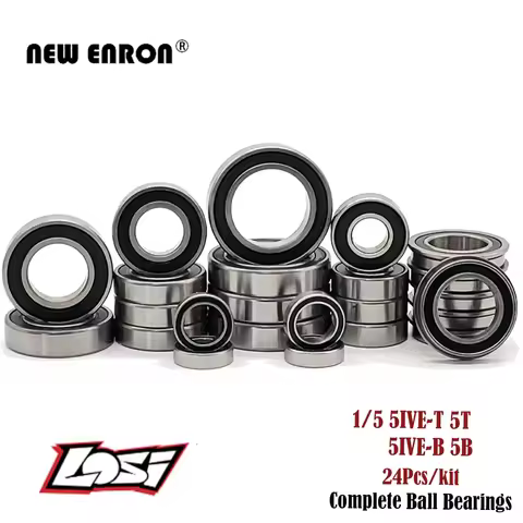 Pre-Greased Black Sealed Complete Ball Bearings 24Pc Kit for RC Car 1/5 Losi 4WD Off-Road Racing Tru