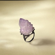 淺紫水晶活口戒指 星光閃片原石標本隨形晶柱晶簇手工指環 S925銀