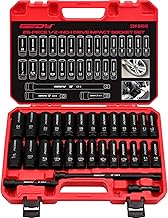 29-Piece 1/2" Drive Impact Socket Set, SAE (3/8 to 1 inch) and Metric (10-24mm) Sizes with Extension