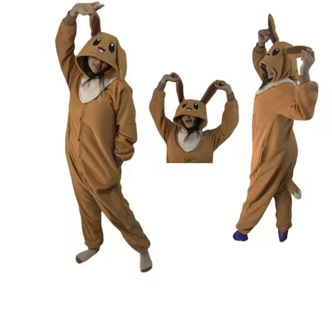 Adult Kigurumi Eevee Onesies Pajamas Anime Cosplay Costume Carnival Halloween Christmas Birthday Gif