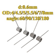 sus304 d:0.6mm,OD:4/4.5/5/5.5/6/7/8mm V-shaped spiral torsion spring angle:60/90/120/180 d:egrees(FK