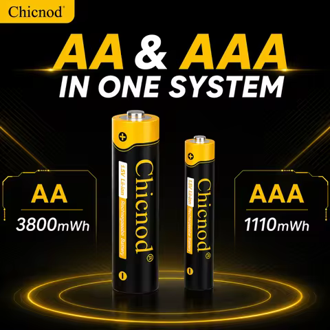 Chicnod AA AAA Rechargeable Lithium Batteries 1.5V 3800mWh 1110mWh 8-Slot Magnetic Cover Charger USB