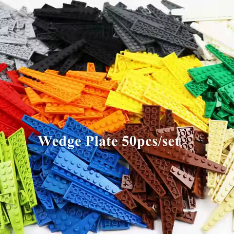 50pcs/Set Wedge Plates 5 Pairs Per Model Wing Shape Plate 2X2 3X2 4X2 6X3 12X3 DIY Blocks Plane Part