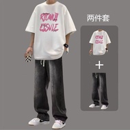 Summer Short-Sleeved Top T-Shirt Half-Sleeved T686 Pure Cotton+K50 Jeans Suit S-3XL, P42