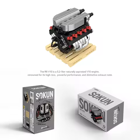 392pcs R8V10 Engine Building Blocks PB8869D Technical Supercar SOKUN Car Vehicle Engine Ornament Bri