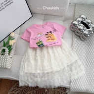 Set áo hồng CS84 chân váy ren tầng cho bé gái