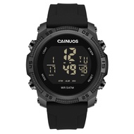 Men's black square multi-functional waterproof watch with luminous hands and daylight saving time
