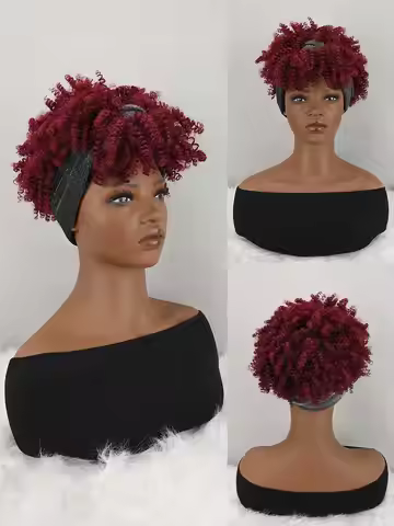 Headband Wig Curly Headband Wig With Bangs For Women Synthetic Afro Curly Hair Wig With Headband Att