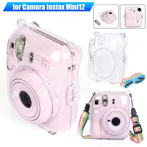 Mini Camera Case Transparent Cover Shell with Shoulder Strap Storage Box for Fujifilm Instax Mini 12