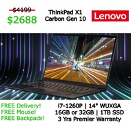 *LENOVO* ThinkPad X1 Carbon Gen 10 | i7-1260P | 14" WUXGA | 1TB SSD | 16GB OR 32GB | 3 Yr Premier Warranty [21CB00FBSG]