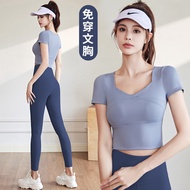 Yoga suit Yoga suit Yoga suit suit Women 2025 Short-Sleeved Morning Running Sports Top Pilates Train