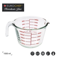 Eurochef 1000mL/  4Cups Borosilicate Glass Measuring Cup 9100 with Measurements Markings Clear