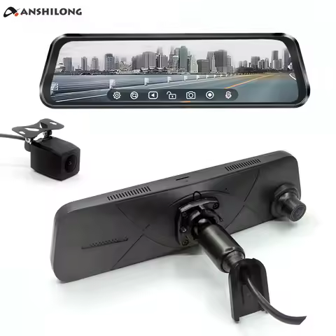 ANSHILONG 9.66" FULL TOUCH SCREEN Display Car Stream Media Rear View Mirror DVR Monitor FHD 4K + 108