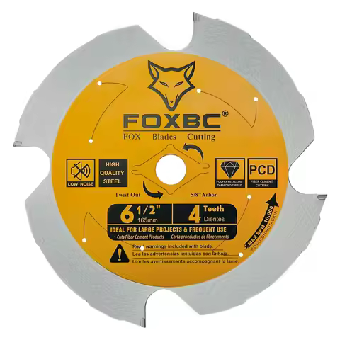 FOXBC 165mm 4 Tooth Polycrystalline Diamond (PCD) Fiber Cement Saw Blade with 5/8-Inch DMK Arbor 1pc