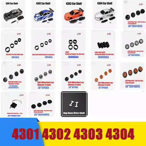 4301 4302 4303 4304 1:43 RC Car Accessories Car Shell Wheel Hub Tire Fence Servo Drive Axle Spare Pa