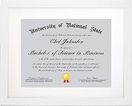 11x14 White Certificate Document Frame Mat To 8.5x11 - Wide Molding - Includes Attached Hanging Hardware and Desktop Easel - Display Certificates, Documents, Diploma, 11 x 14 or 8.5 X 11 Inch Photo