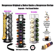 Nespresso Capsule Stand - 360° Rotating Steel Holder - Store 40pcs Nespresso Pods & 32pcs Dolce Gust