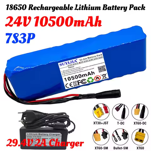 18650 Rechargeable Lithium Battery Pack โ250W/350W 7S3P 29.4V 10.5Ah with BMS Suitable for 10500mAh