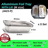 ALUMINIUM FOIL TRAY WITH LID @ M SIZE [RECTANGLE] - 5PCS  (Code:4423-P)