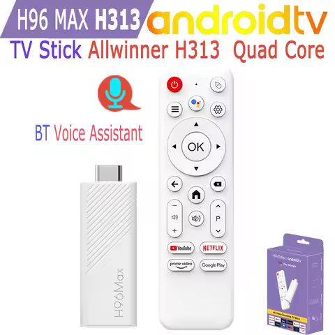 H96 Max H313 Android TV Stick Allwinner Quad Core 4K Wifi6 BT Voice Assistant Remote Control Game Me
