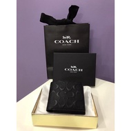 Coach Wallet Man Signature Leather Compact Id【 Authentic】