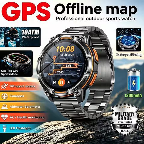 2026 New Model Outdoor GPS Offline Map Sports Smartwatch 1.7-inch AMOLED Screen 5ATM Waterproof Wire