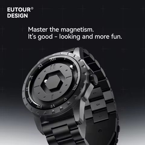 Eutour Men's Magnetic Quartz Watch Fashion Stainless Steel Mesh Band Waterproof Business Casual Wris