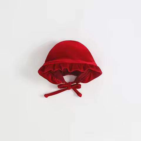 Rich Red Velvet Baby Palace Dress Hat - Festive for Christmas/New Year/Baptism, Princess-style Elega