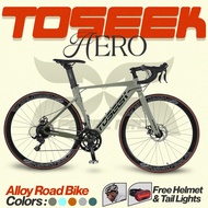 Toseek Aero Alloy Road Bike Outdoor Cycling Street Aluminum Roadbike with Free Helmet and Tail Lights