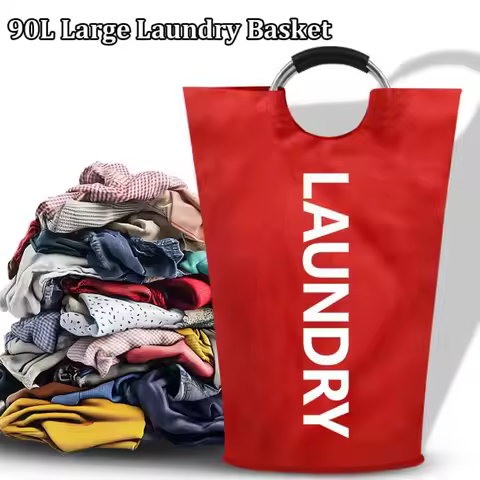 Portable 90L Laundry Basket Large Capacity Freestanding Foldable Laundry Hamper Space-Saving Oxford 