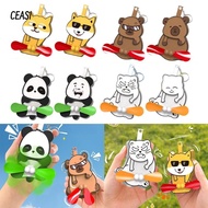 CEASI Upgrade Egg Cat Keychain, Double-leaf Push Cartoon Keychain, Egg Fan Keychain Capybara Bag Acc