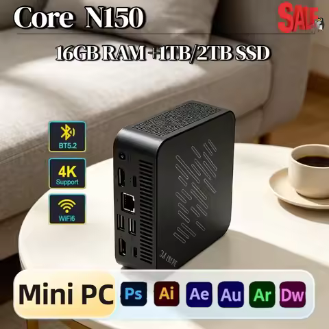 Intel N150 Mini Desktop Computer 16GB DDR4 2TB NVMe SSD Triple 4K WiFi6 Efficient Cooling Compact Of