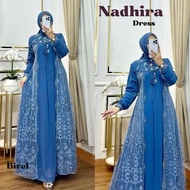 Nadhira Dreas Gamis for Adult Women, Ceruty Babydoll Material, Mix Brocade, Pearl + Swarovski Applic