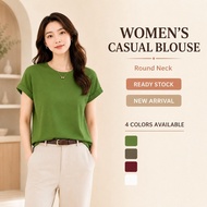 Women Round Neck Cap Sleeve T Shirt Loose Fit Ribbed Basic Top M-XL Green Mocha Claret White M-XL
