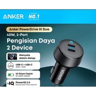 Anker PowerDrive III Duo USB-C Car Charger fast charging 40w 2-port each 20W power IQ 3.0 Type C