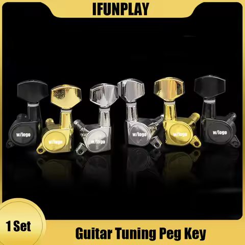 6PCS Guitar Tuning Pegs Tuner Machine Heads DIY with Logo Tuning Peg Machine Head Chrome-Gold-Black