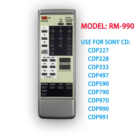 RM-990 New Replacement Remote Control for Sony CD Player Fit for CDP227 CDP228 CDP333 CDP497 CDP590 