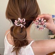 粉色花朵电话线发圈头绳女2025新款高端夏季丸子头扎头发皮筋insPink Flower Phone Line Hairband Headband Female 20220250605