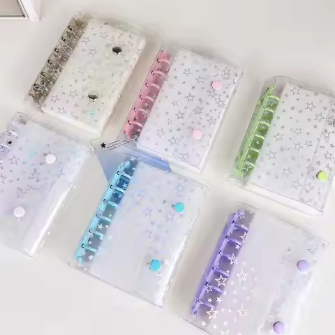 A7 Transparent PVC Loose Leaf Binder Notebook Shell 6-Ring Budget Planner Photo Sticker Organizer(No