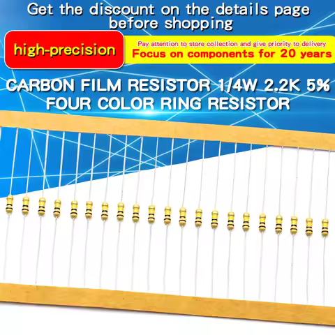 100pcs 1/4W Carbon Film Resistor 100Ω~220KΩ 5% Resistance 100 120 300 330 1K 1.5K 2.2K 3.3K 10K 20K 