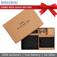Coach Men Men Wallet In Gift Box 3 In 1 Signature Charcoal Black # CW344