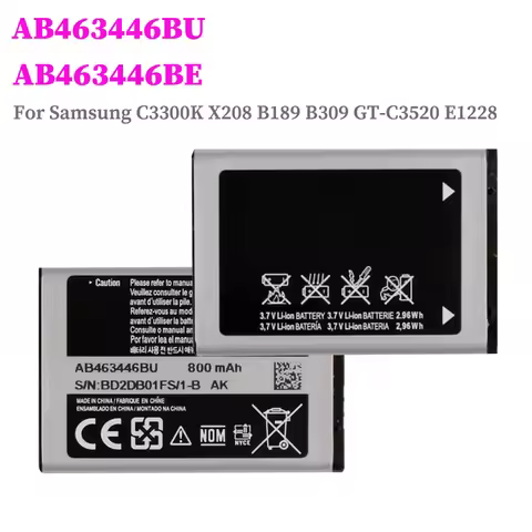 800mAh AB463446BU AB043446BE Replacement Battery for Samsung C3300K X208 B189 B309 GT-C3520 E1228 GT