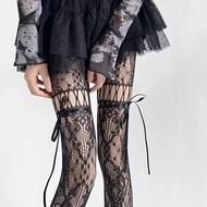yk2 Lolita-style Ribbon Bow Fishnet Stockings East Asian Japanese Style Hollowed-out Pantyhose