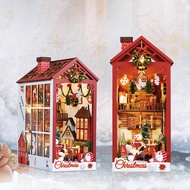 CuteBee Christmas Limit 3D Wooden Puzzle Christmas Book Nook DIY Miniature Doll House Book Nook with Dust Cover For Gift Ideas