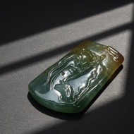 冰種藍水飄黃翡翠關聖帝君關公項鍊 | 天然翡翠A貨 | 送禮