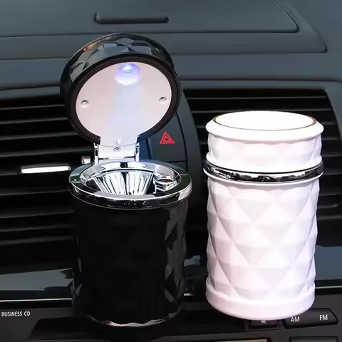 Car Ashtray With LED Light Rhinestone Portable Ashtray Styling Universal Cigarette Cylinder Holder A