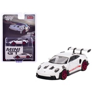 Mini GT 630 Blister Mijo Exclusive Porsche 911 (992) GT3 RS White with Pyro Red Accent Package LHD